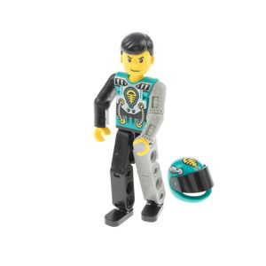 1x Lego Technic Figur Mann türkis grau schwarz Helm mechanischer Arm tech001a