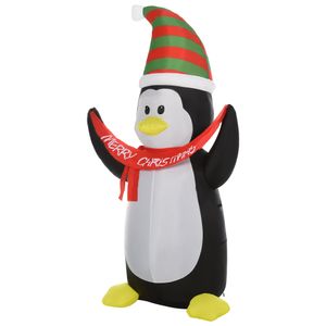 HOMCOM Aufblasbare Pinguin-Figur 2,43 m Weihnachtsdekoration mit Lichtern Weihnachten Dekoration automatisches Aufblasen wetterfest Polyester Weiß+Schwarz+Rot+Grün 130 x 75 x 243 cm