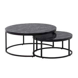 Wohnling Konferenční stolek Set of 2 Black Marble Look Sofa Table Round Modern | Side Table 2-Piece Metal | Round Living Room Tables | Design Set Tables