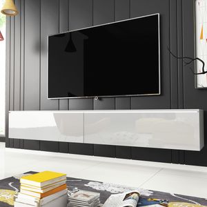 Selsey - Fernsehschrank / TV-Lowboard KANE hängend/stehend in Weiß mit Hochglanzfronten und LED, 180 cm