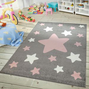 Kinderzimmer Teppich Spielteppich Muster Sternenhimmel Kurzflor In Grau Weiß Größe 140x200 cm