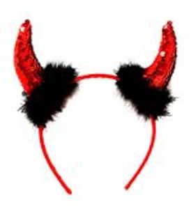 Rote Teufelshörner Haarreif mit Pailletten Federn Satanshörner Teufel Teufelin