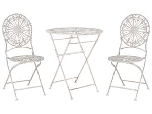 BELIANI Garten Bistro Set Weiß Eisen zusammenklappbar 2 Stühle und Tisch Außenbereich gealtert Effekt UV-Rostbeständigkeit französischer Retro-Stil