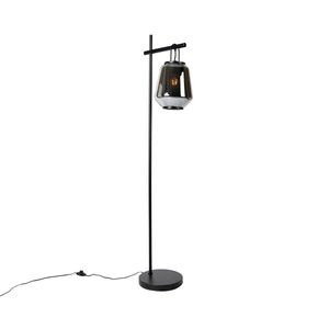 QAZQA - Art Deco Art Deco Stehlampe schwarz mit Rauchglas - Kevin I Wohnzimmer I Schlafzimmer - Länglich - LED geeignet E27