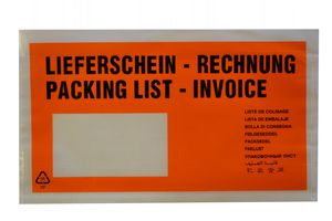 100 Lieferscheintaschen / DIN lang / "Lieferschein-Rechnung" / Farbe: orange