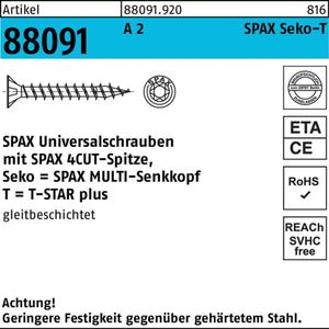 SPAX Universalschrauben - SK - VG - T-STAR plus Edelstahl A2 - 6,0x40 - 200 Stk