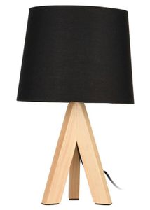 Ambiance Tischlampe Tischleuchte Nachttischlampe mit Lampenschirm schwarz mit Holzsockel 30x14 cm