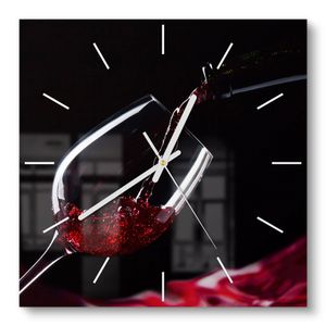 DEQORI Glasuhr 30x30 cm Modern 'Rotwein ins Glas gegossen' Wanduhr Glas Uhr Design leise