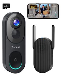 360 BOTSLAB 5MP Akku Türklingel mit Kamera, Kabellose Videotürklingel mit 1:1 Kopf-bis-Fuß-Ansicht, 360° Smarte Video Doorbell mit AI/Radar/PIR Erkenn