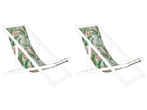 Stoffbezüge für Gartenliege 2er Set Bunt/Weiß/Grün aus Polyester 113 x 44 cm mit Flamingomuster Gartenausstattung Outdoor Garten Accessories