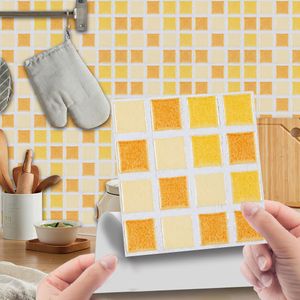 18 Stück Selbstklebende Wandaufkleber Wasserdichte Mosaik-3D-Fliesenaufkleber,Farbe: 11# Gelb