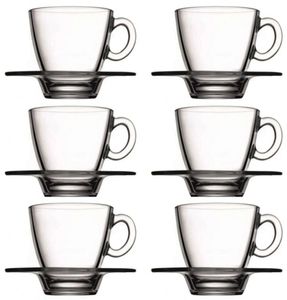12tlg. Set Kaffeetassen / Teetassen mit Unterteller Aqua aus Glas