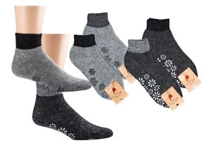 2 Paar Kurz-Socken mit Alpaka Wolle und schönen ABS Blumen Eiskristallen Thermo 39/42 hellgrau