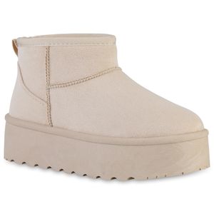 VAN HILL Damen Warm Gefütterte Plateau Boots Profil-Sohle Plateau-Schuhe 840596, Farbe: Beige, Größe: 38