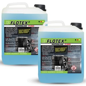 Flotex® 2 x 5L Reifenglanz - Auto Kunststoffpflege & Gummipflege für Außen - Schwarz - Reifenpflege für Reifenglanz - Autoreifen Pflege und Reifen Reiniger - Reifenschwarz Auto