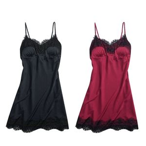 2er S Damen y Negligee Spitzenbesatz Nachthemd Nachtwäsche Sommer Unterkleid Reizwäsche Sleepwear Kleid