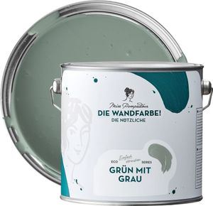 MissPompadour abwaschbare Wandfarbe Grün mit Grau 2,5L - hohe Deckkraft - matte, scheuerbeständige Innenfarbe - geruchsarm, wasserbasiert, ergiebig - Die Nützliche