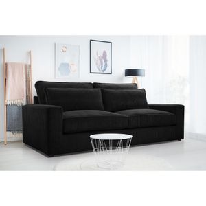 Sofa Como 221 cm Polstersofa aus Velours im modernes Stil Wellenfedern Wohnzimmer Couch, Stoff: lincoln 100 - schwarz