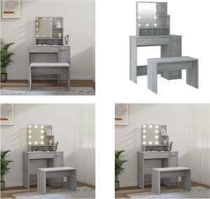 vidaXL Toaletka z oświetleniem LED szara drewno sonoma - Toaletka z oświetleniem LED - Toaletka z oświetleniem LED - Toaletka - Toaletka z lustrem