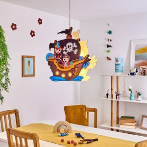 »Roncolongo« bunte Hängelampe mit Piraten-Motiv aus Holz/Metall