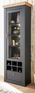 Vitrine "Ribera" grau und Wotan Eiche Landhaus Schrank mit Flaschenregal, Soft-Close 72 x 201 cm