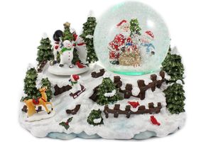 Schneekugel/Spieluhr 100mm, drehende Schneemänner, Licht, Schneeantrieb, weihnachtliche Musik 14cm Weihnachten weihnachtlich Winter Winterlandschaft