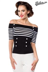 Belsira Damen schulterfreie Bluse Oberteil Jersey-Top , Größe:M, Farbe:schwarz/weiß/stripe