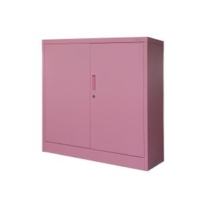 Kleiner Aktenschrank C001B Büroschrank mit Flügeltüren Metallschrank Lagerschrank Pulverbeschichtet Stahlblech Abschließbar 92,5 x 90 x 40 cm, Farbe: Rosa