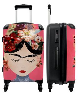NoBoringSuitcases.com® Großer Koffer - Frida Kahlo - Frau - Vintage - Blumen - Kunst - Kombinationsschloss TSA - Hartschalen Trolley 4 Rollen - 60 liter - Reisekoffer - 66 cm