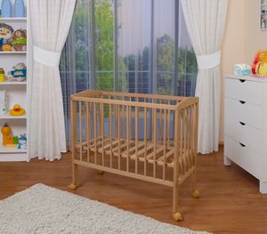 WALDIN Baby Beistellbett mit Matratze, höhen-verstellbar, Holz natur oder weiß lackiert, Farbe:Natur unbehandelt