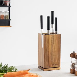 Navaris Drehbarer Magnet Messerblock aus Akazienholz mit Borsteneinsatz - Messer Block unbestückt aus Holz für Küchenmesser Kochmesser Kochbesteck