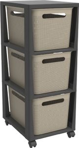 Rotho Schubladenbox Tower 3 x 16 L Brisen mit Rollen cappucchino