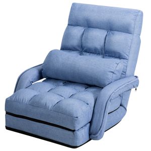 COSTWAY Rozkládací pohovka nastavitelná, podlahová židle s područkami a polštářem, modrá