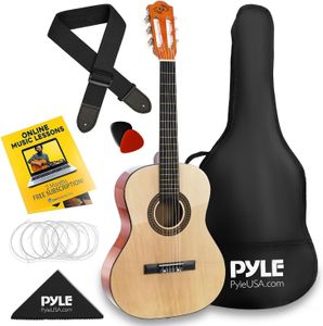 Pyle Akustik Kinder Gitarre Set – Acoustic Guitar with Strings – Klassische Gitarre 3/4 für Kinder inkl. Stimmgerät, Tasche, Ersatzsaiten, Schultergur