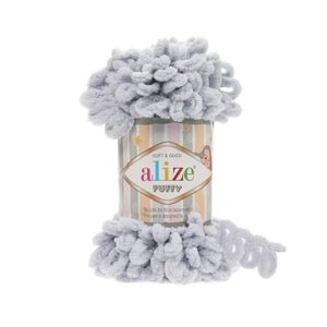 Alize Puffy PREMIUM Wolle Fingerstrick-Wolle, Schlaufenwolle, Chenille Garn, 100gr, 416 - Hellgrau