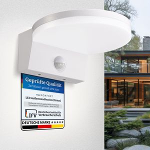 LED Außenwandleuchte Zirkon, weiß mit Bewegungsmelder, Neutralweiß 4000K, 15W, IP65, 1600lm, 120° Abstrahlwinkel, Sensor 140° Reichweite 9m