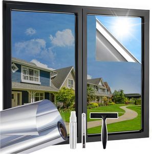Fensterfolie, Spiegelfolie, Tönungsfolie, Bickdicht Sichtschutz, Sonnenschutzfolie, UV-Schutz, selbstklebend, für Wohnzimmer und Büro