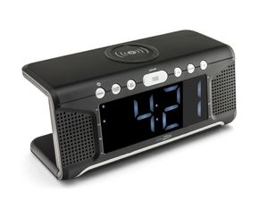 Rádio Caliber s budíkom s bezdrôtovou nabíjačkou a duálnym budíkom - digitálny budík s FM rádiom - biely displej (HCG008Q)