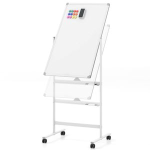 COSTWAY Doppelseitiges mobiles Whiteboard, 60 x 90 cm, höhenverstellbares magnetisches Whiteboard mit Rollen, Ständer und Stiftablage, inkl. Zubehör für Schule, Büro, Zuhause (Weiß)