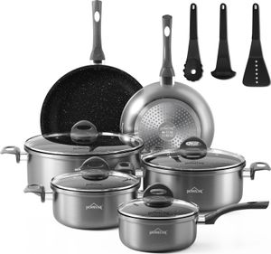 Topfset 13tlg Induktions Töpfe Set,Aluminiumguss Kochtopfset mit Deckel