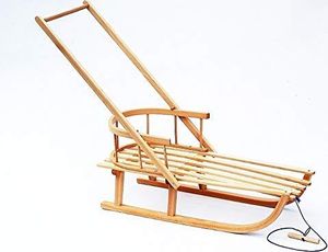 Holzschlitten für Kinder mit Rücklehne, Schlitten mit Schieber Holzschlitten für Kinder mit Rücklehne, Schlitten mit Schieber