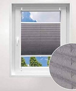 EUGAD Plissee Faltrollo ohne Bohren mit Klemmträger Jalousie Crushed Optik mit Spannschuhen für Fenster und Tür Grau 65x100 cm