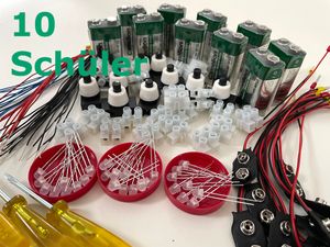 SchulSet, LED Stromkreis, 10 Schüler, inkl. Batterien, Serien-, Parallelschaltung, inkl Anleitung, Experimente mit Strom, myExperimentSet, Werkpackung