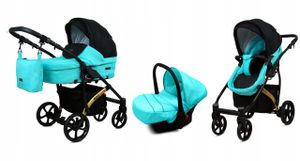 BabyLux® EcoLux | Kočík 3v1 Bambimo | Mint | Kombinovaný kočík | Set kočík + prenosná postieľka + autosedačka / kolíska do auta