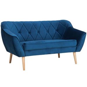 QLA Möbel 2-Sitzer Stoffsofa Skand in Blau: Skandinavische Couch mit hohen Holzbeinen, Sitzfläche und Rückenlehne gepolstert