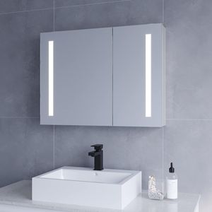 AQUABATOS Badezimmer Spiegelschrank mit LED Beleuchtung Kaltweiß 6400k, Infrarot IR Sensor dimmbar Beschlagfrei IP44 mit Steckdose antibeschlag Badezimmerschrank mit Spiegel 80 x 60 x 13 cm