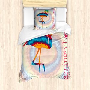 ABAKUHAUS Flamingo Mantele, Regenbogen farbige Vögel, Milbensicher Allergiker geeignet mit Kissenbezügen, 135 cm x 200 cm - 80 x 80 cm, Mehrfarbig