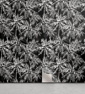 ABAKUHAUS Vintage Palm abziehbare & klebbare Tapete für Zuhause, Jungle Scene Insel, selbstklebendes Wohnzimmer Küchenakzent, 33 cm x 90 cm, Charcoal Grau und Weiß