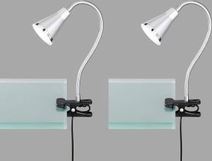 2er SET LED Klemmlampen flexibel Schwanenhalsleuchten silber Schreibtischlampen