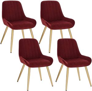 EUGAD 4 Stücke Stühle Esszimmerstuhl Esszimmerstühle Küchenstuhl Polsterstuhl Sitzfläche aus Samt, Metallbeine, Bordeaux